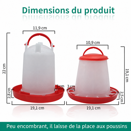Kit mangeoire et abreuvoir plastique pour poulailler, mangeoire anti-gaspillage et abreuvoir combinés, poules et volailles