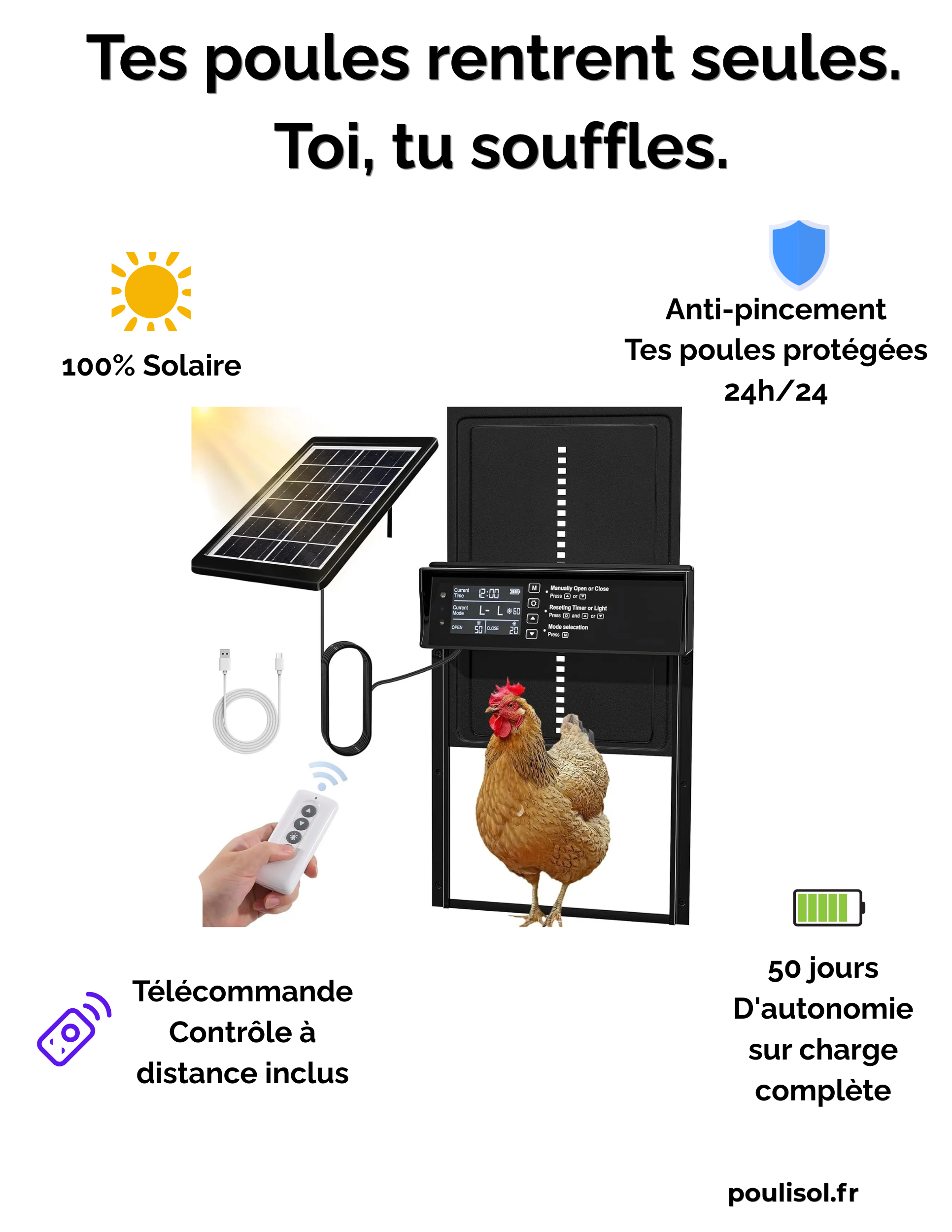Porte de poulailler automatique solaire