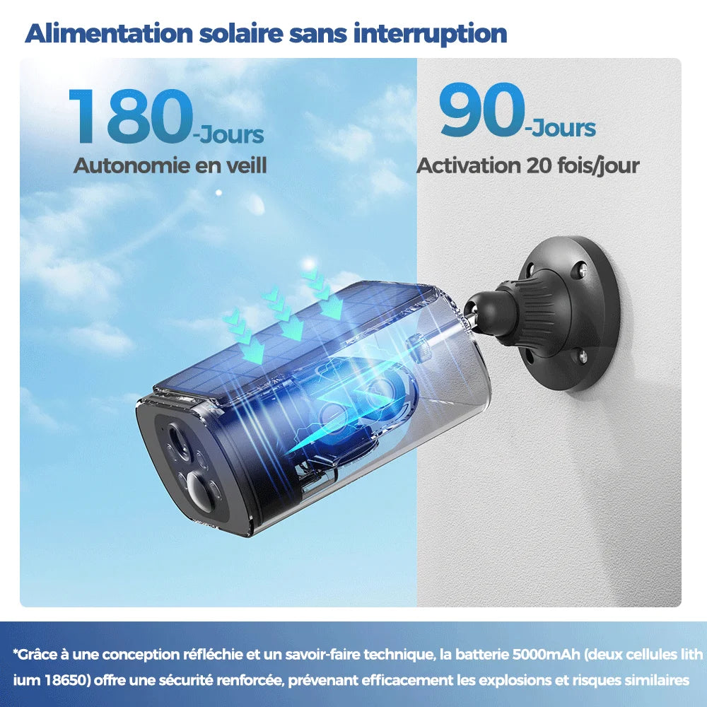 Caméra Solaire Poulailler WiFi 2,5K - Vision Nocturne Couleur, Détection IA, IP67, Sans Abonnement
