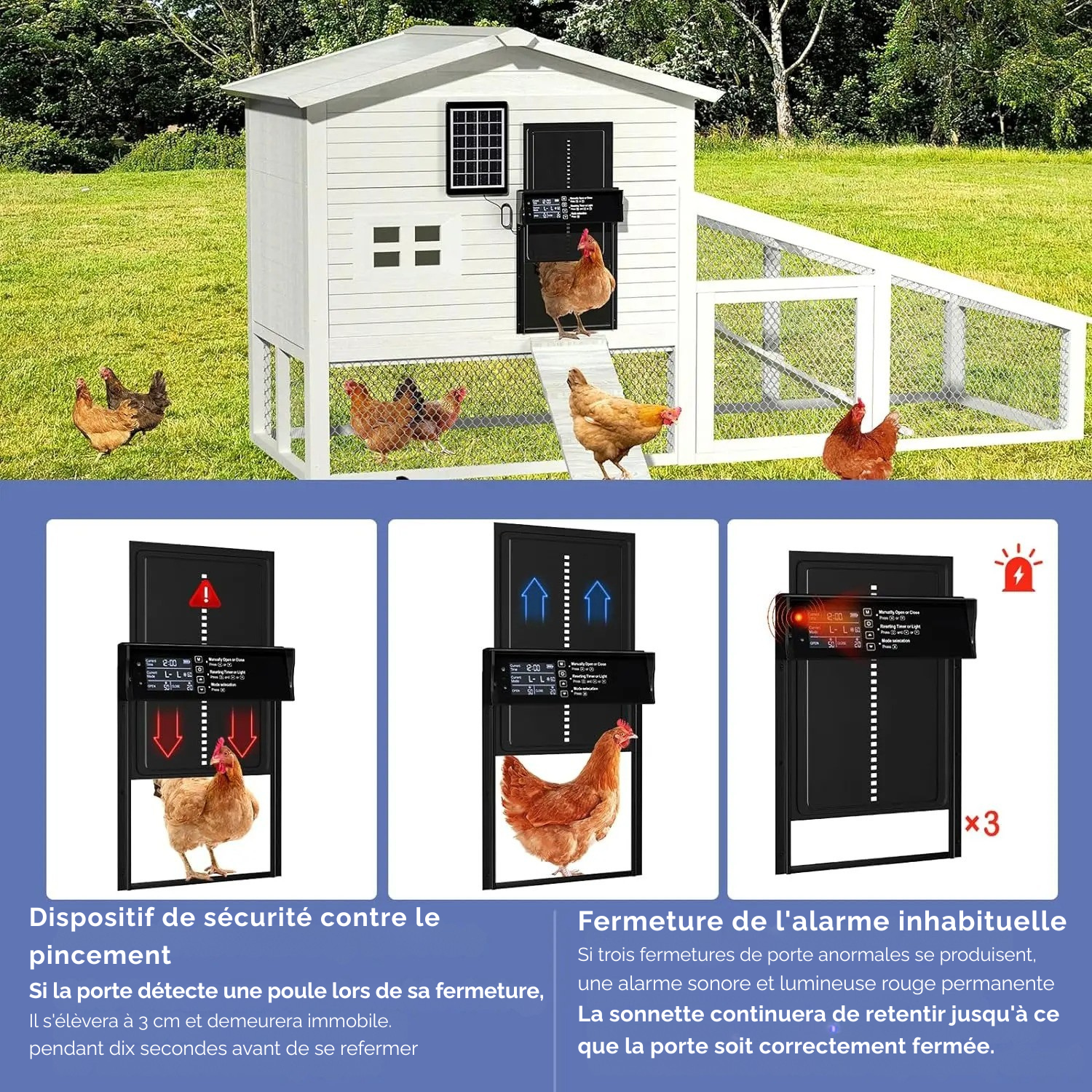 Porte de poulailler automatique solaire