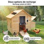 Deux options de recharge solaire et USB-C porte poulailler 15 jours