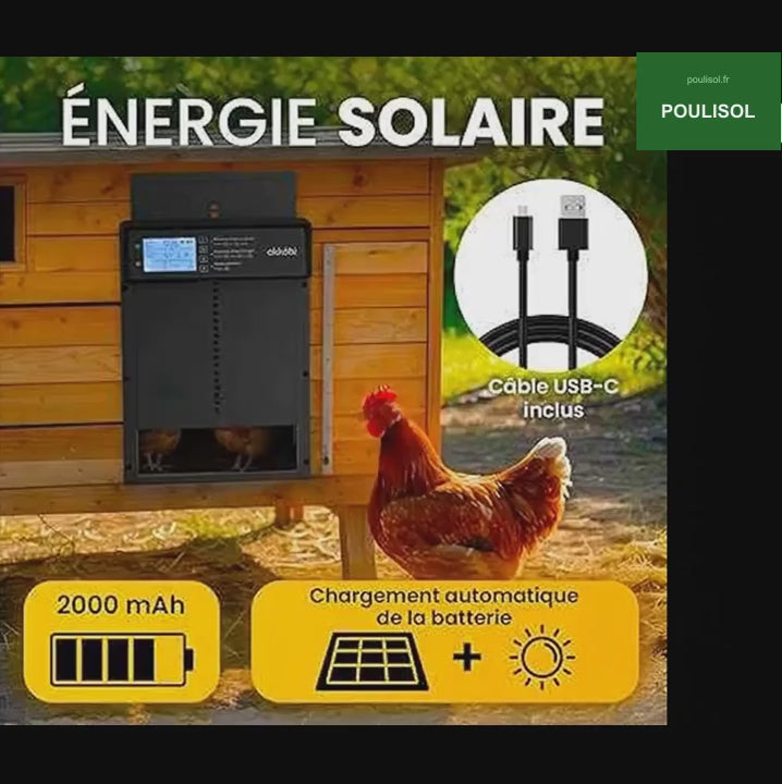 Porte poulailler automatique solaire énergie solaire 2000mAh câble USB-C Poulisol